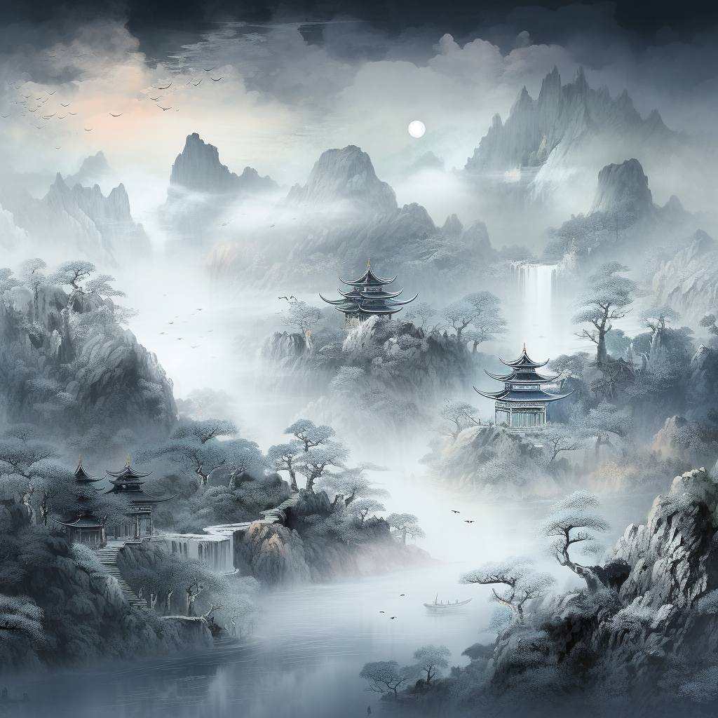 中国山水画的水墨风格ai图片素材-灵图AI