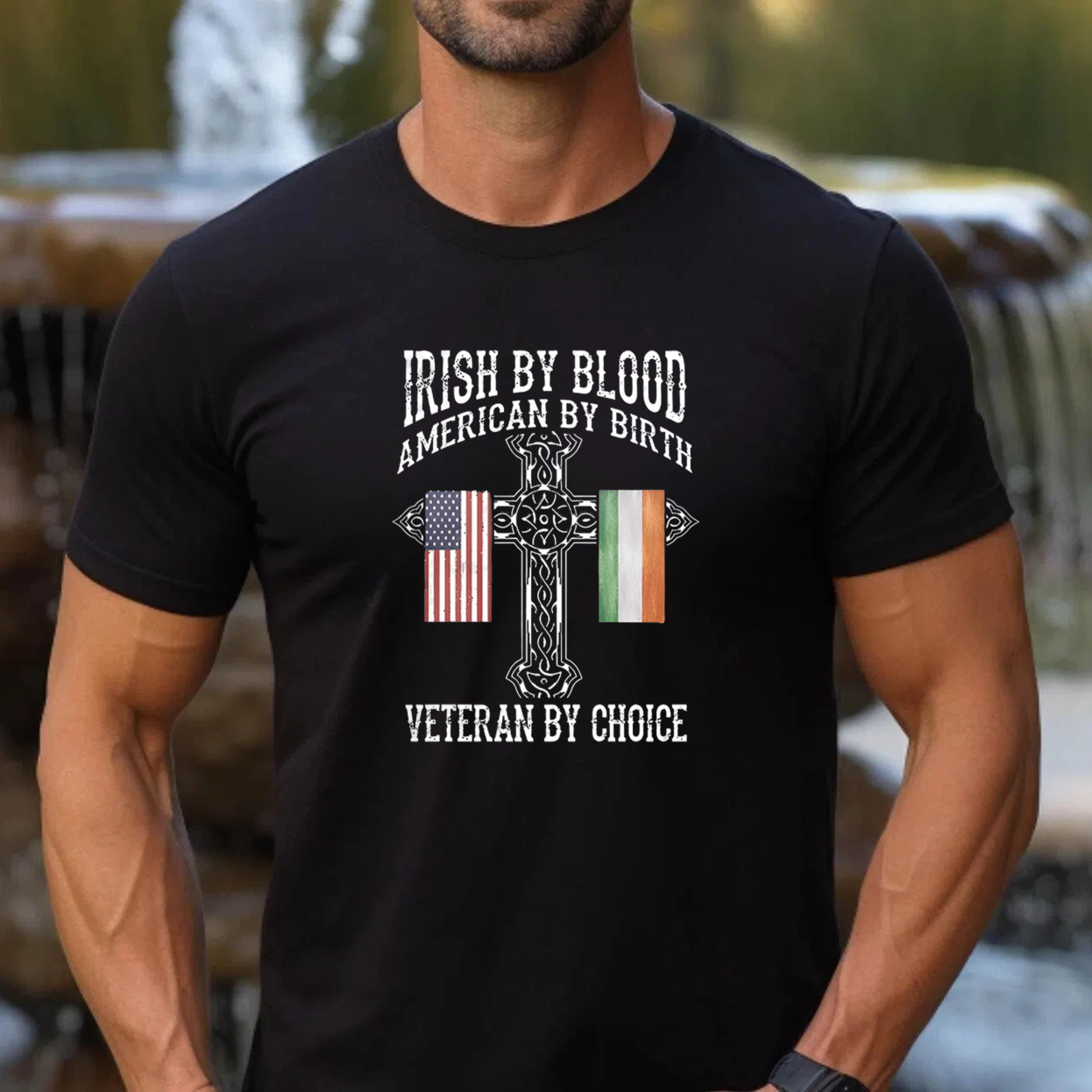 TEECURENT Irish By Blood American By Birth Veteran By Choice tshirt 100% cotton