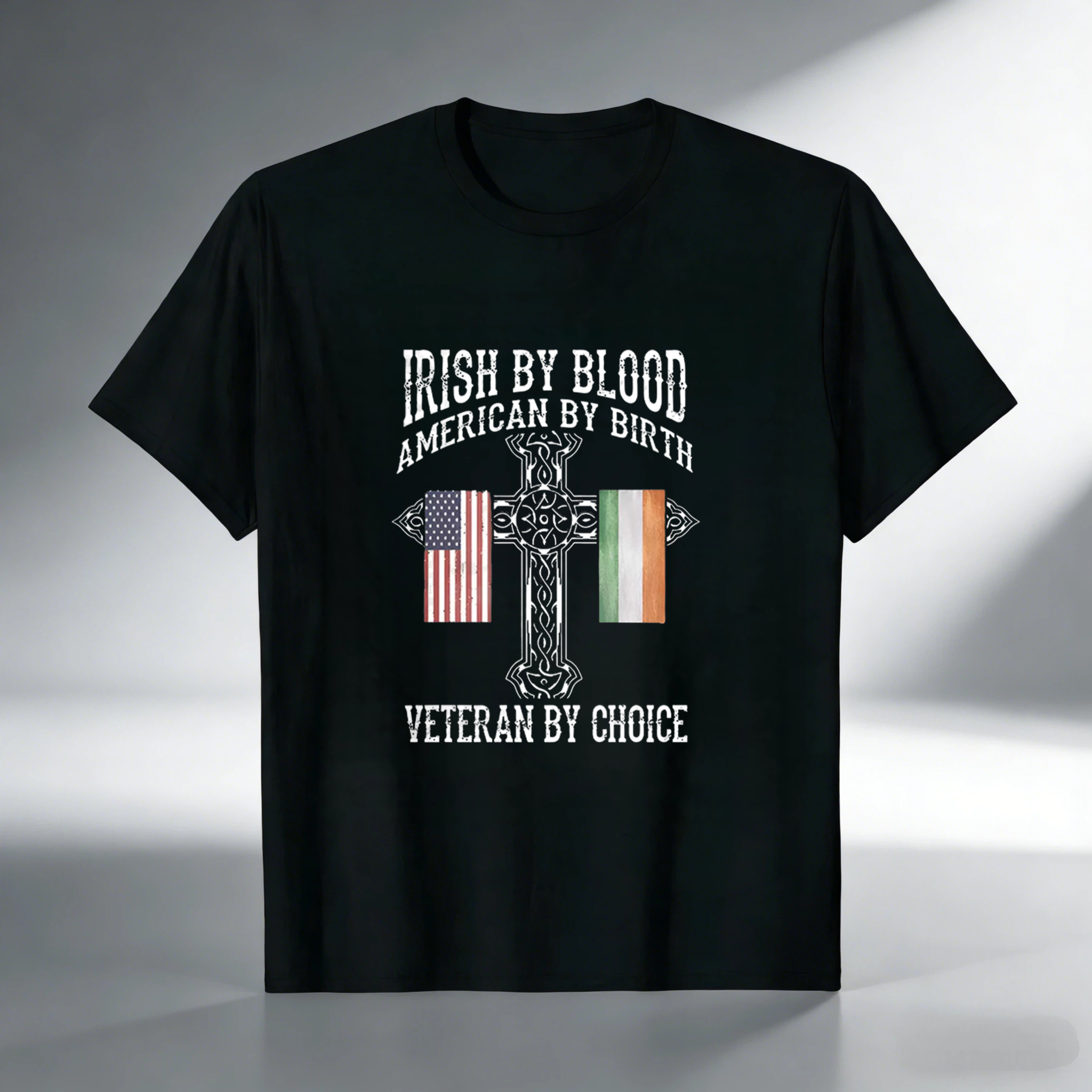 TEECURENT Irish By Blood American By Birth Veteran By Choice tshirt 100% cotton