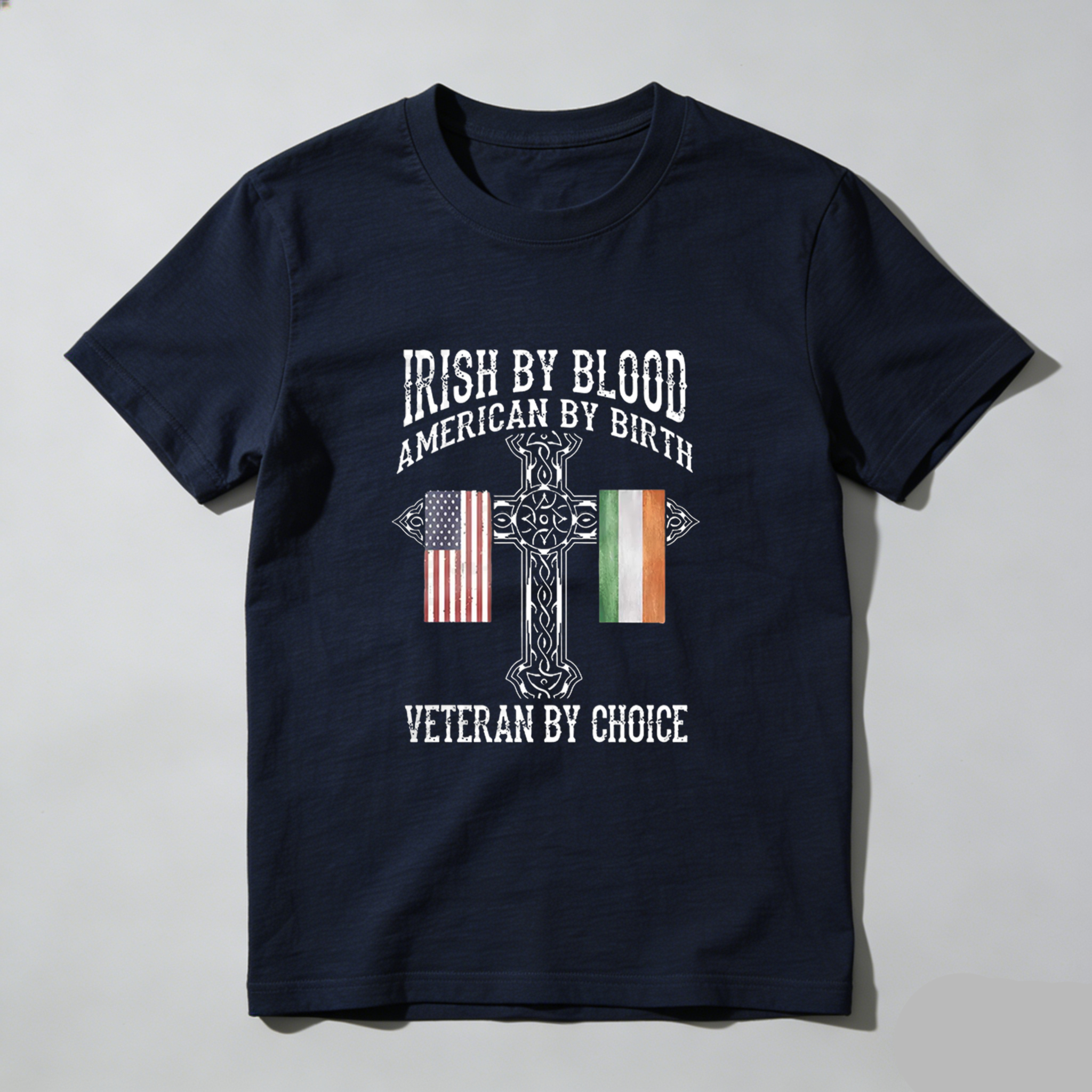 TEECURENT Irish By Blood American By Birth Veteran By Choice tshirt 100% cotton