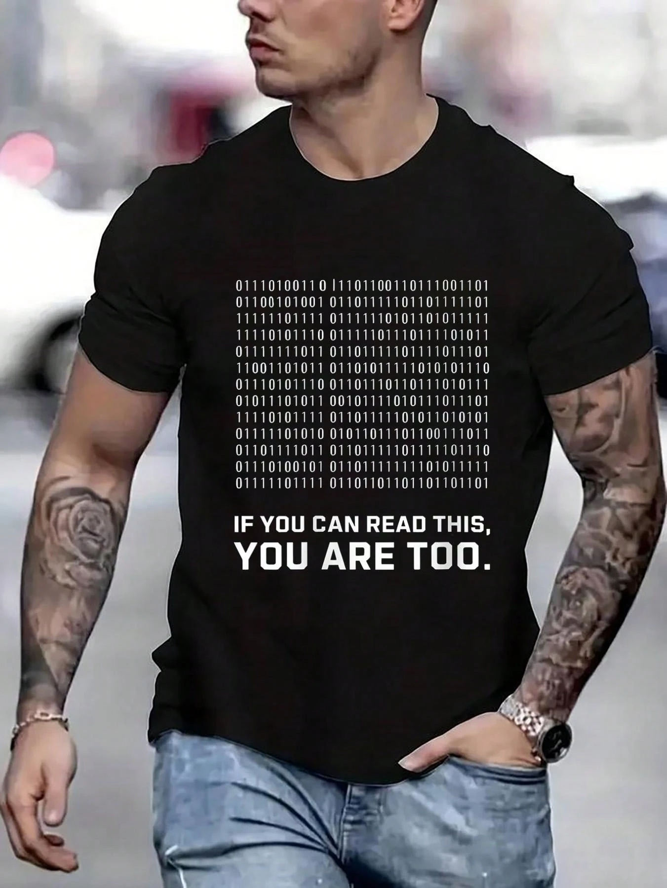 Vintage Graphic T-Shirt Binary Code And Text Statement Casual Summer Wear For Tech Enthusiasts And Gift For Friends_voghion.com