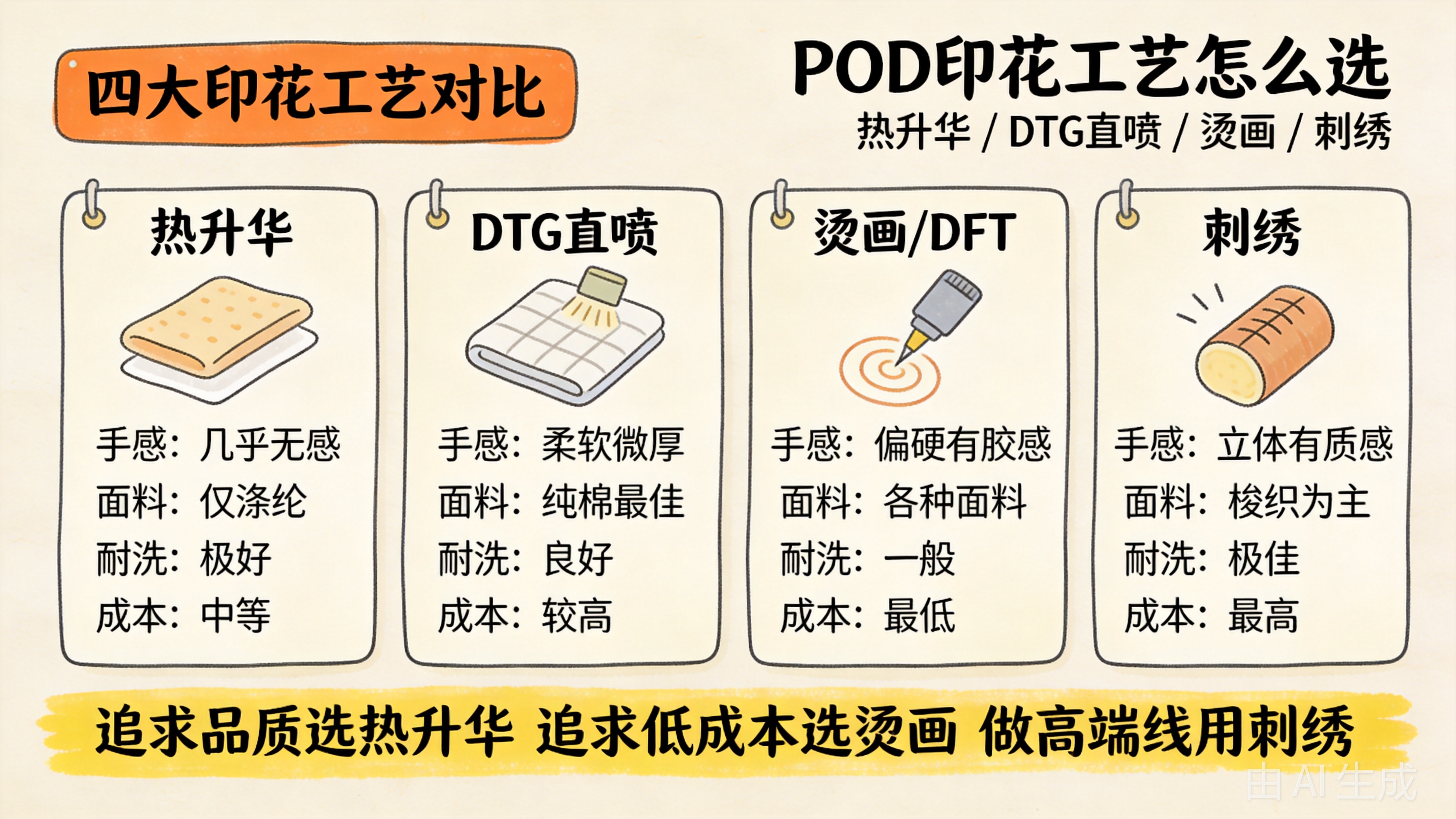 四大POD印花工艺对比：热升华、DTG直喷、烫画、刺绣